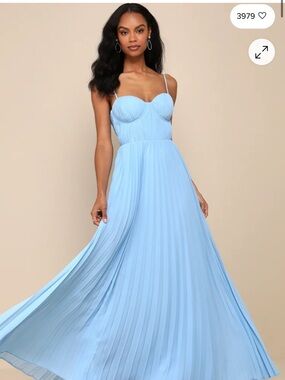 Lulu's Light Blue Pleated Sweetheart Maxi Dress